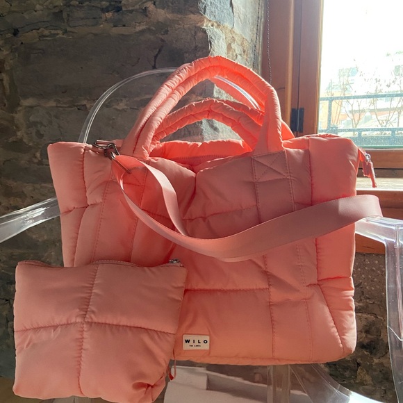 Wilo The Label Handbags - Wilo Coral Quilted Women's Tote Bag Set